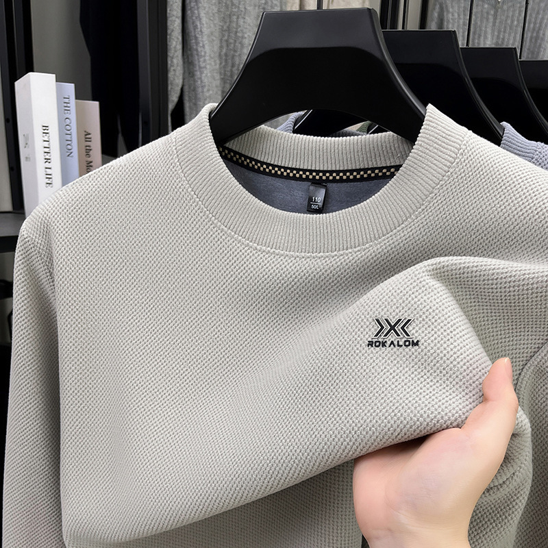 Popular Dropshipping Spring and Autumn Men's Round Neck Knit Sweater Long Sleeve Casual Base Shirt Sweatshirt Solid Color T-Shirt Top for Middle-Aged Men