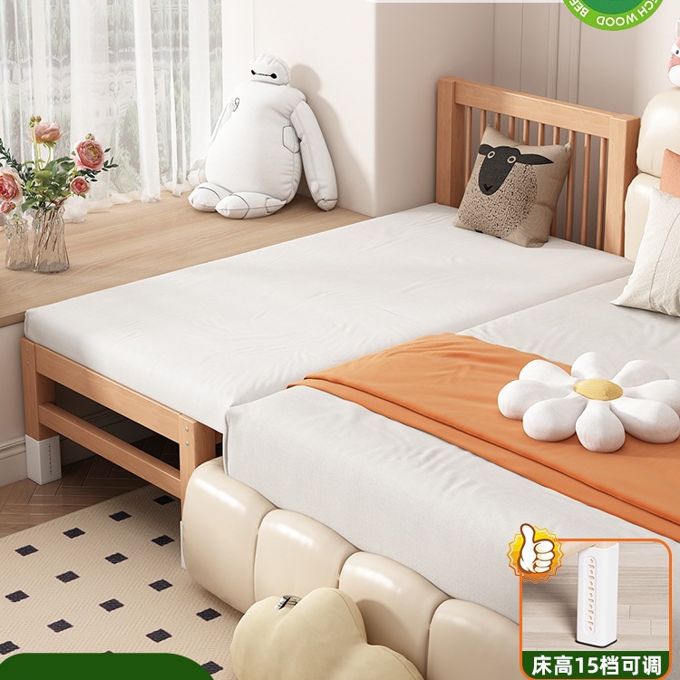Beech Wood Spliced ​​Bed Baby Crib Widened Bedside Adults Can Sleep Children Solid Wood Bed Side Widened
