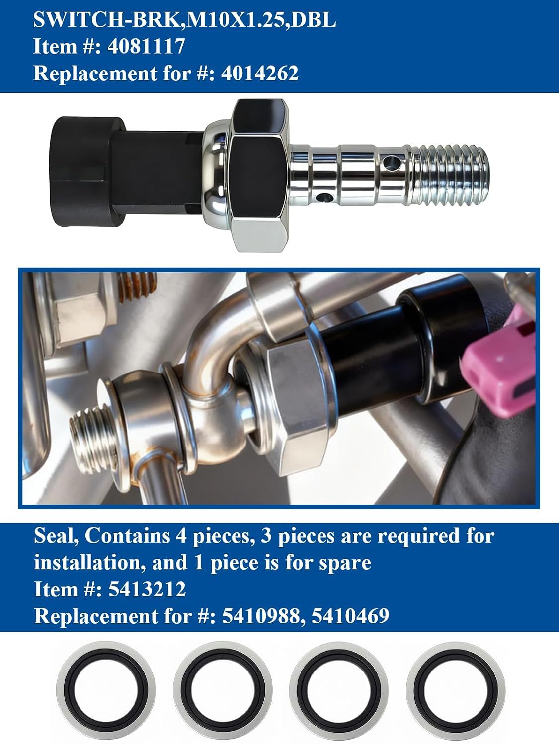 Hydraulic switch sensor 4014262, 4081117, includes seal 5413212