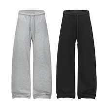 春夏新款男极简风弹力松紧腰卫裤宽松复古垂感显瘦弯刀裤休闲长裤