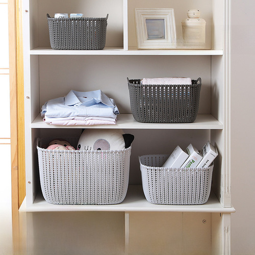 Woven imitating rattan laundry basket desktop toy plastic storage basket bathroom shower put dirty clothes storage basket