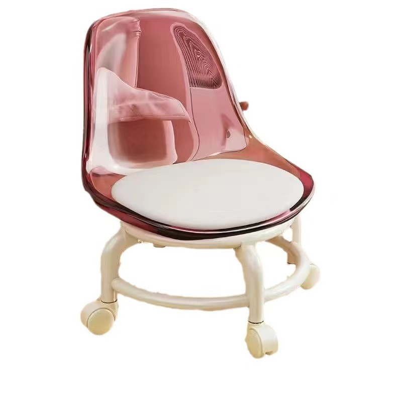 Taburete pequeño de acrílico, polea, taburete bajo, silla pequeña con rueda universal silenciosa para el hogar, silla de respaldo móvil para niños pequeños image 6