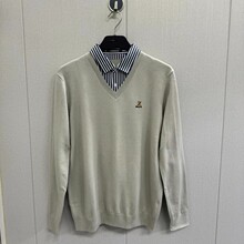 【海品牌剪标】秋款简约双领针织衫纯色休闲包芯纱假两毛衣3U002A