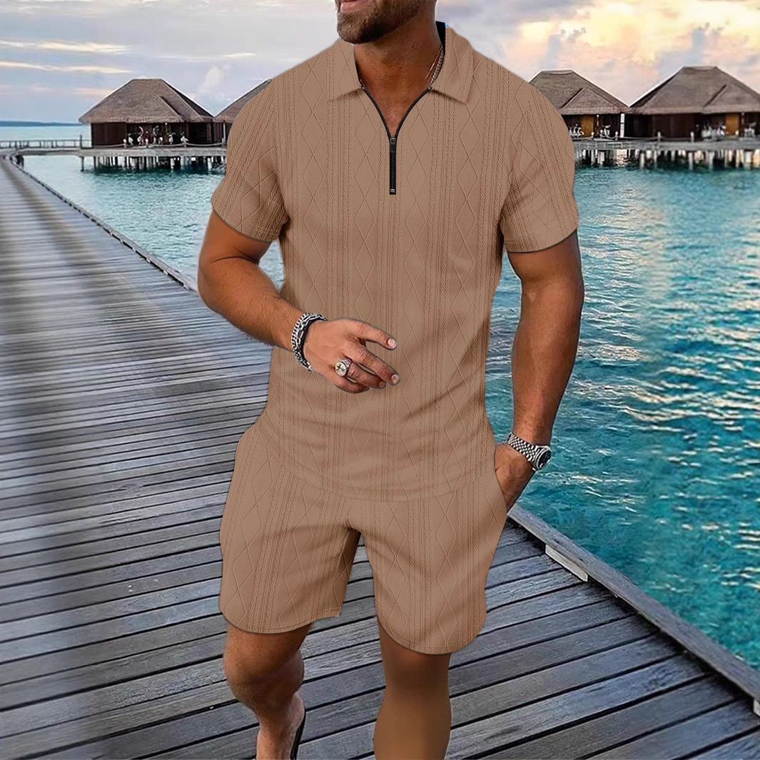Heren poloshirt en short, sneldrogend, vochtregulerend, ademend, geschikt voor golf, tennis, workouts, casual zomersportkleding._voghion.com