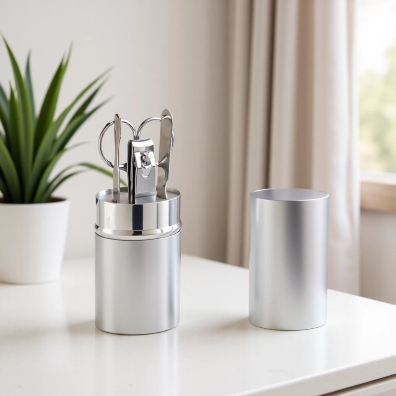 Venta al por mayor cortaúñas de acero inoxidable de 4 piezas cortaúñas multi-funcional tubo de aluminio traje de belleza salón de belleza traje de regalo