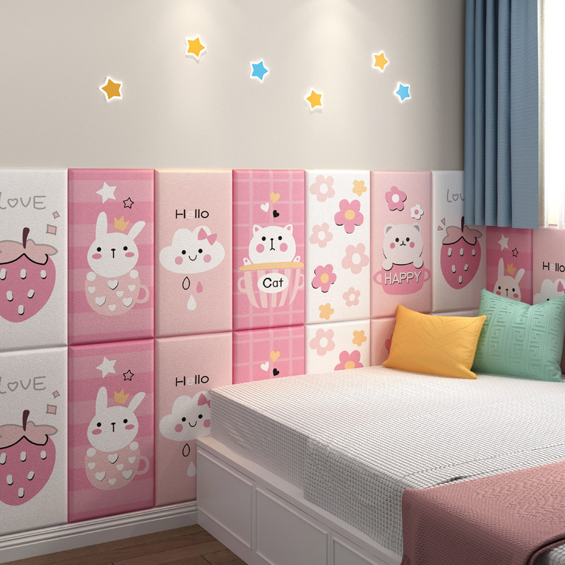 Cross-Border Self-Adhesive Wall Stickers 3D Stereo Wall Skirt Wall Panel Waterproof Moisture-Proof Anti-Collision Wallpaper Pink Cartoon Wallpaper Thick