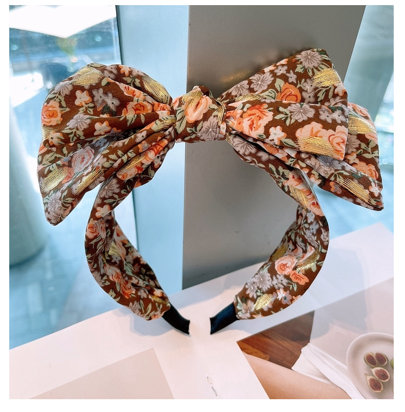 Retro Floral Double Bow Headband display picture 8