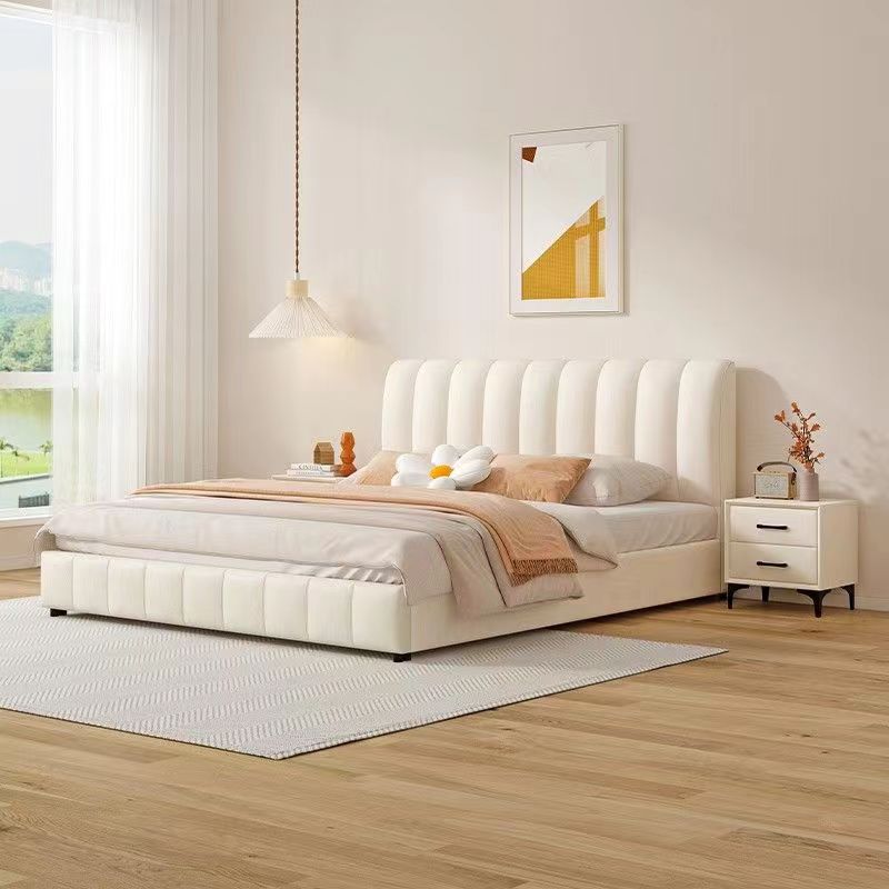 Cream Style Fabric Bed Technology Cloth Solid Wood Bed Double Master Bedroom Large Bed Light Luxury Wedding Bed Home Soft Bed Single Bed