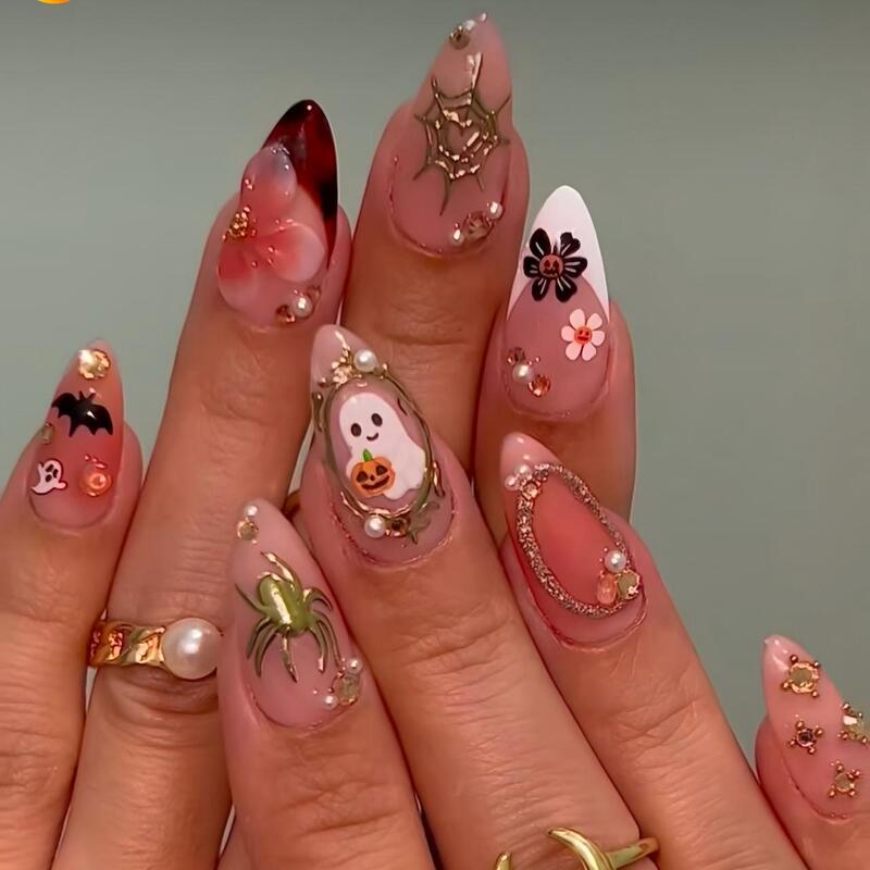 American Halloween Party Cartoon Ghost Pumpkin Nail Art Metal Spider Bat European and American Hot Girl Fake Nails Wholesale American Halloween Party Cartoon Ghost Pumpkin Nail Art Metal Spider Bat European and American Hot Girl Fake Nails Wholesale