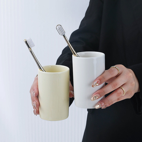 Simple Ceramic Mug with Pure Color, Minimalist Design, Household High-End Mouthwash Cup, Hotel/Motel Toothbrush Holder, Toothbrush Cup