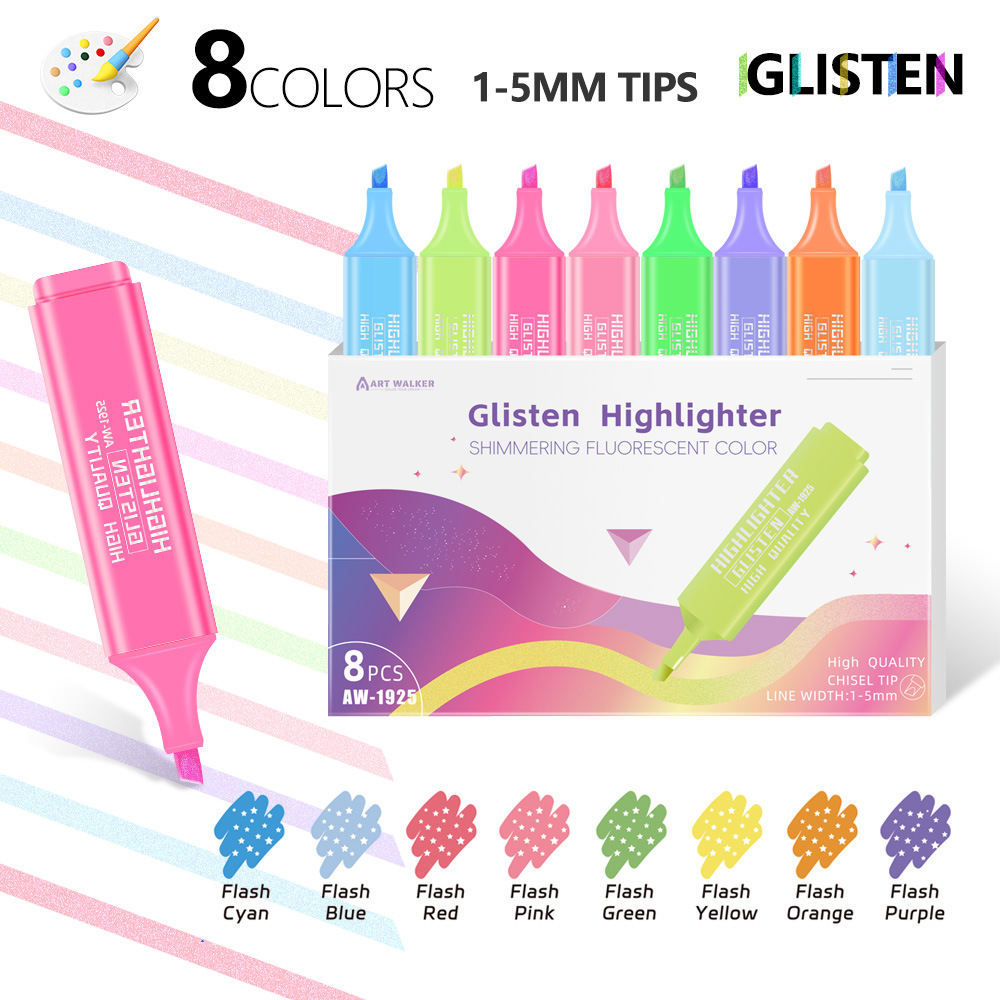 Juego de resaltadores multicolores intermitentes, bolígrafo de graffiti de pintura para niños, diario de cuenta manual para estudiantes, bolígrafo de marcado clave al por mayor