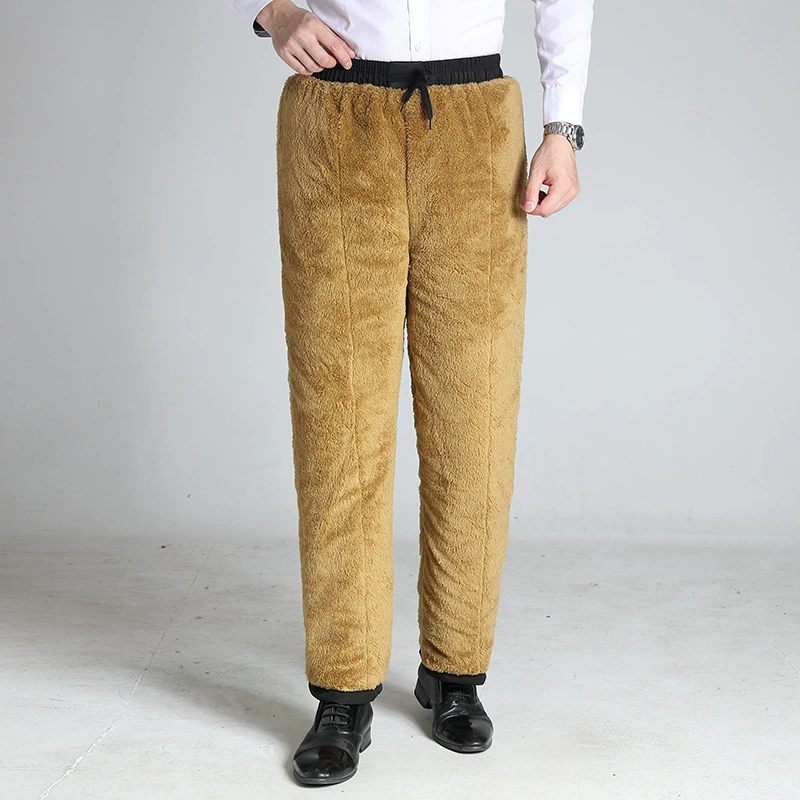 Бархатные брюки больших размеров для папы и дедушки, мужские брюки среднего и пожилого возраста, новые зимние толстые теплые хлопковые брюки на флисовой подкладке, брюки на резинке
