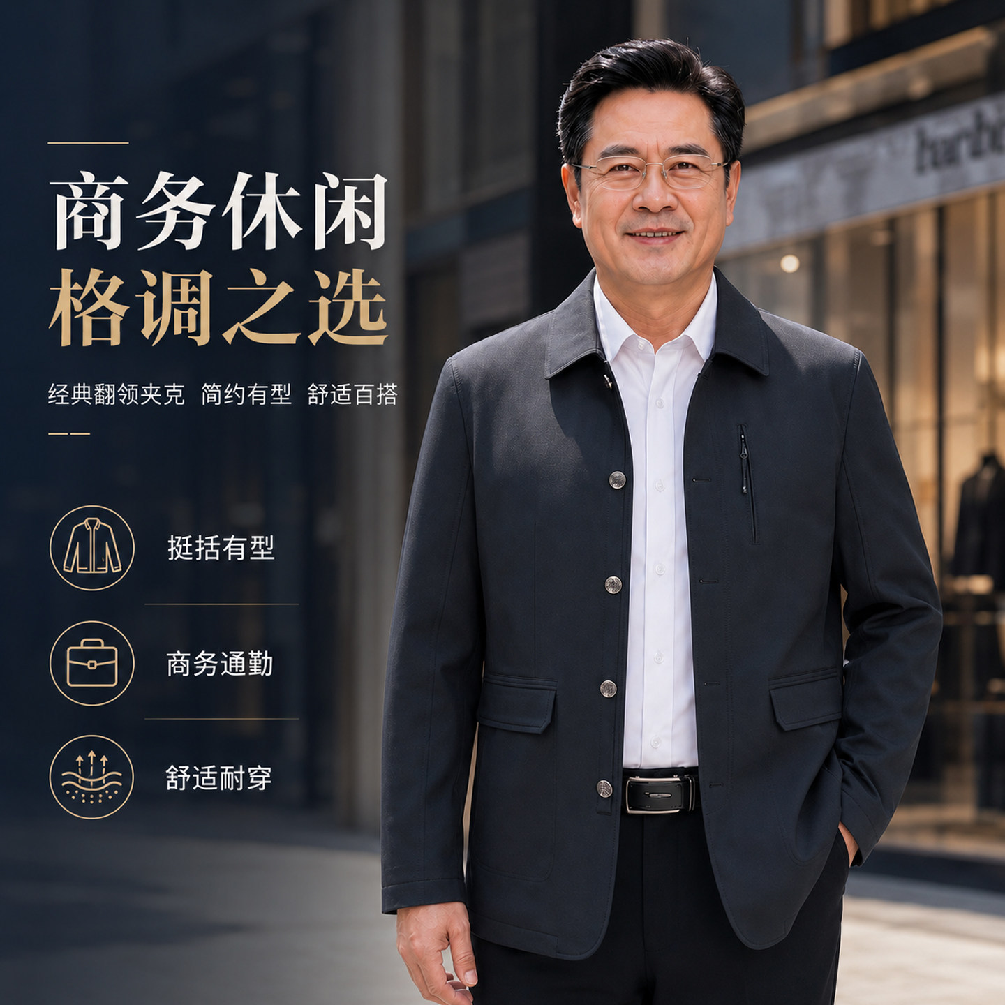 2026 Autumn/Winter Middle-Aged Men's Jacket with Lapel Collar, Business High-End, Executive Cadre, Solid Color, Versatile, Lightweight