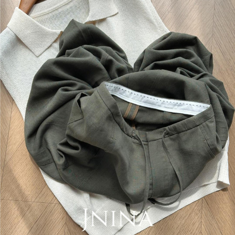 Highly Recommended! Old Money Style Olive Green Comfortable Breathable Linen Pants, Summer Drawstring Narrow Waist Slimming Straight-Leg Pants Highly Recommended! Old Money Style Olive Green Comfortable Breathable Linen Pants, Summer Drawstring Narrow Waist Slimming Straight-Leg Pants