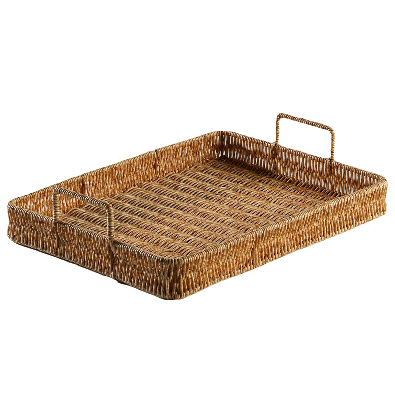 Tea tray, European‑style imitation vine woven serving tray, minimalist fruit plate, light coffee