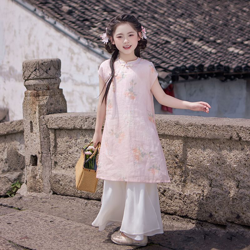 中国風チャイナドレス女の子 2025 スカート新しい子供の夏中国風漢服チャイナドレスドレス|undefined