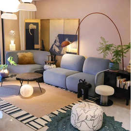 浅蓝色北欧网红沙发客厅高级感模块布艺组合小户型设计师意式简约