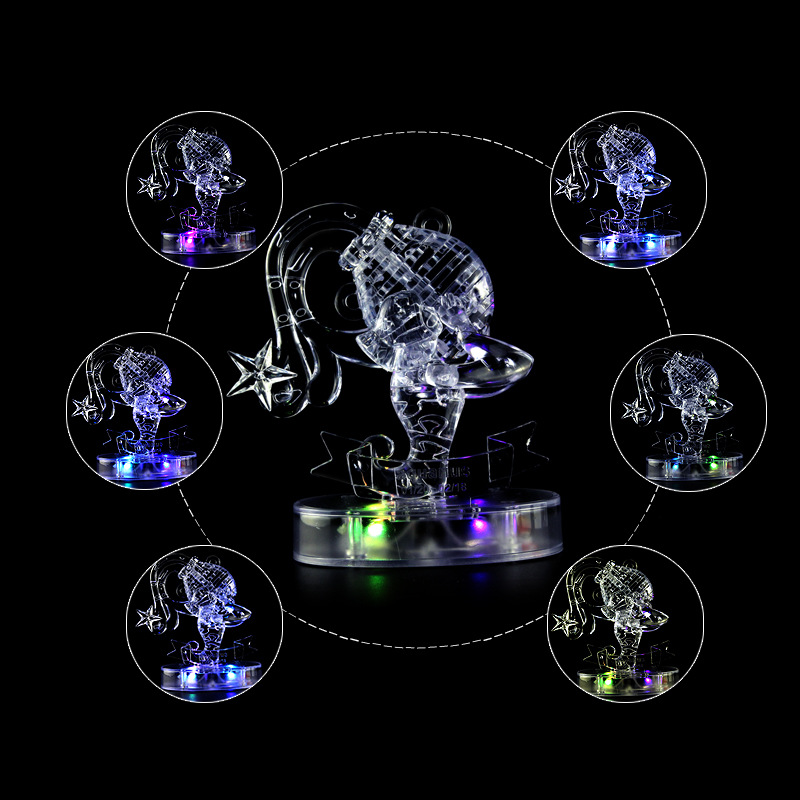 跨境 水晶拼图 DIY积木益智玩具自装灯光 十二星座3D水晶积木