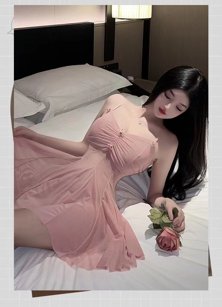 Women’s Tulle Babydoll Nightdress Set with Backless Design and Matching Panty — detail image 13