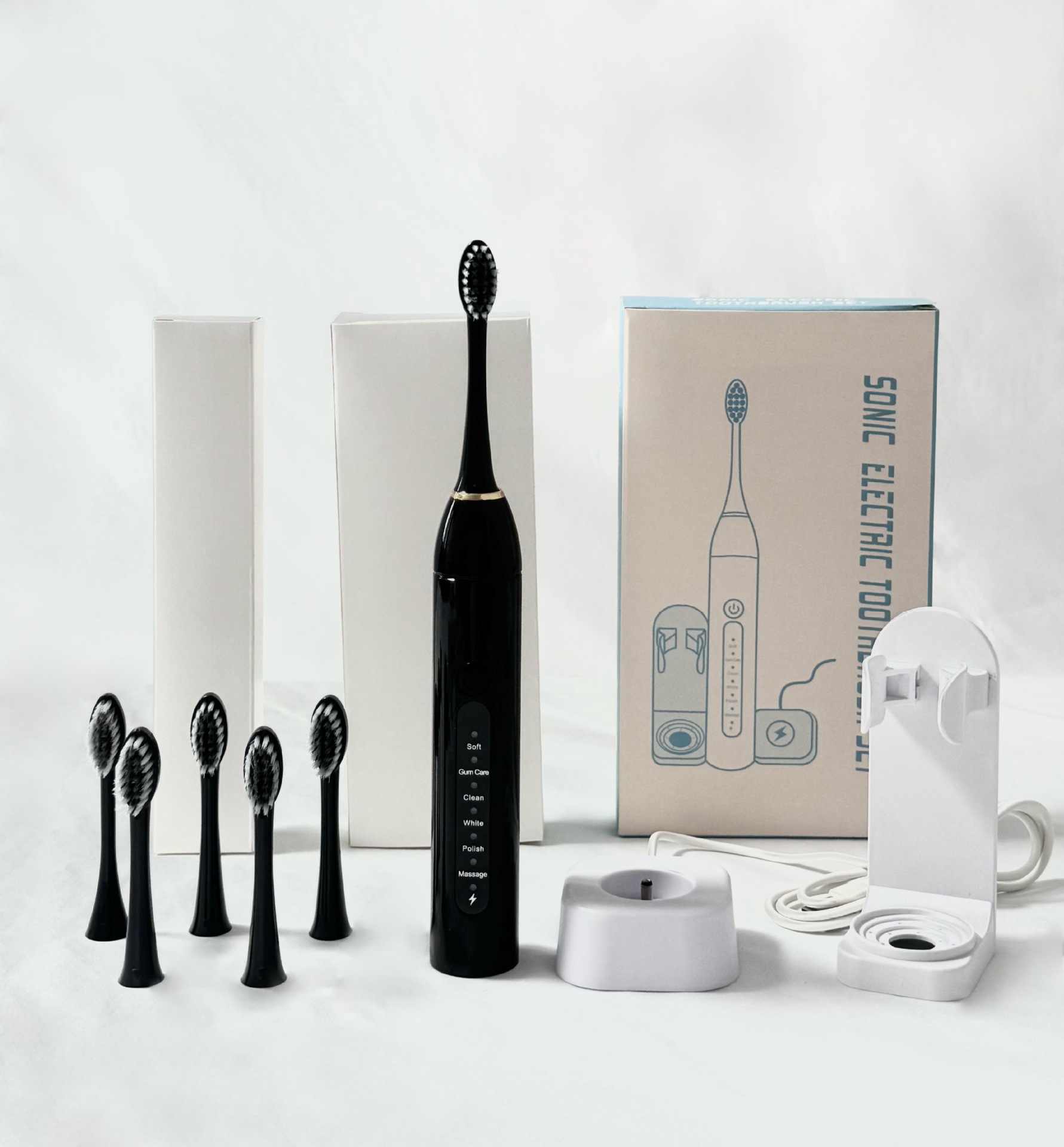 S9 블랙 본체 + 브러쉬 헤드 6개 + 충전 거치대 + 벽걸이 (컬러 박스 포장)