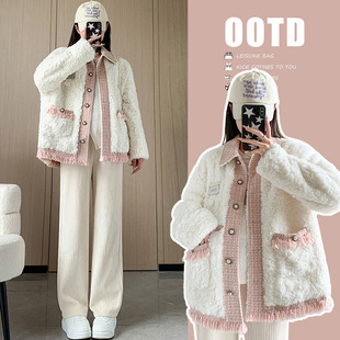 Maternity clothes winter New elegant outerwear Chanel style lamb wool cotton and thickening top heavy work maternity coat for women