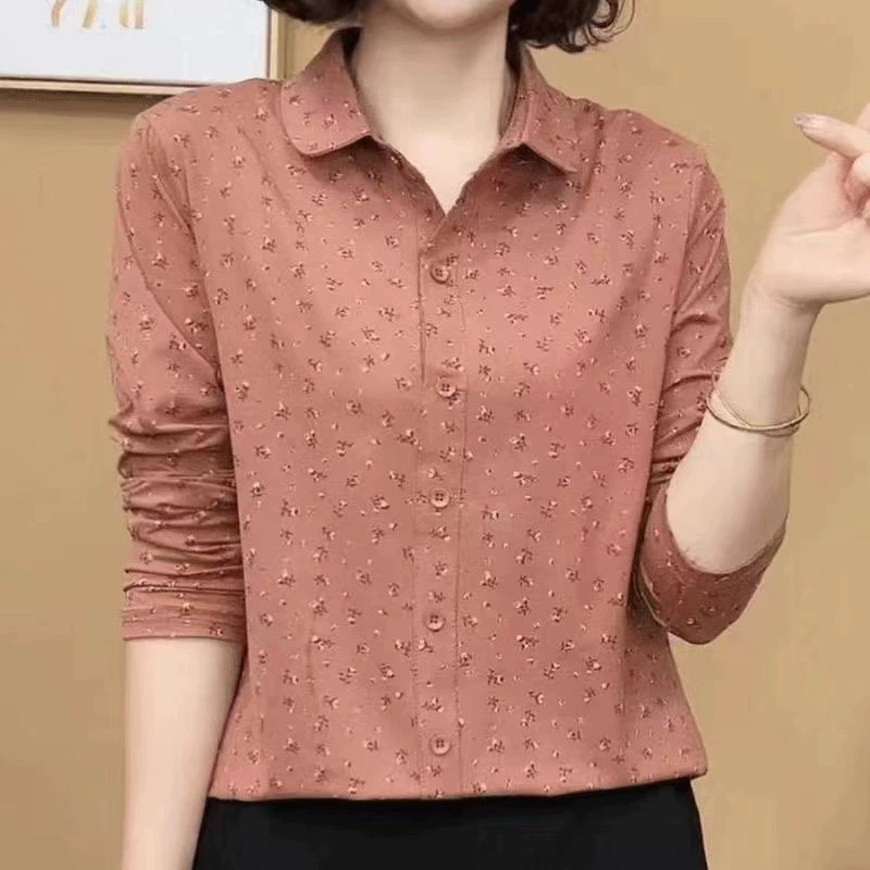 POLO воротник весенний тонкий универсальный темпераментный нижний свитер большой размер в иностранную полоску с тонкими длинными рукавами женская рубашка с отворотом