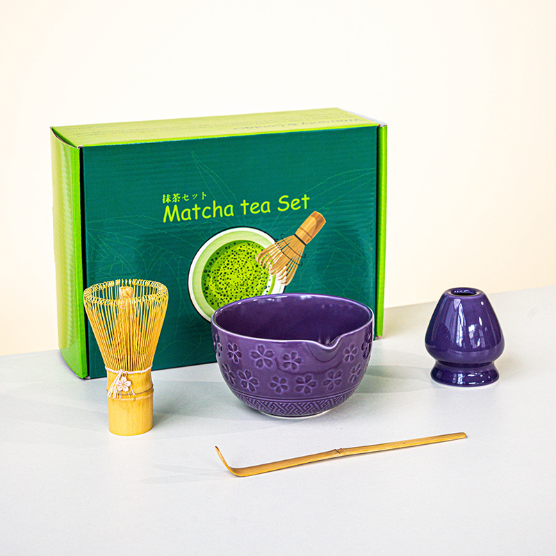 FJT 사쿠라 넓은 입 그릇 보라색 4개 세트(짙은 녹색 색상 상자)