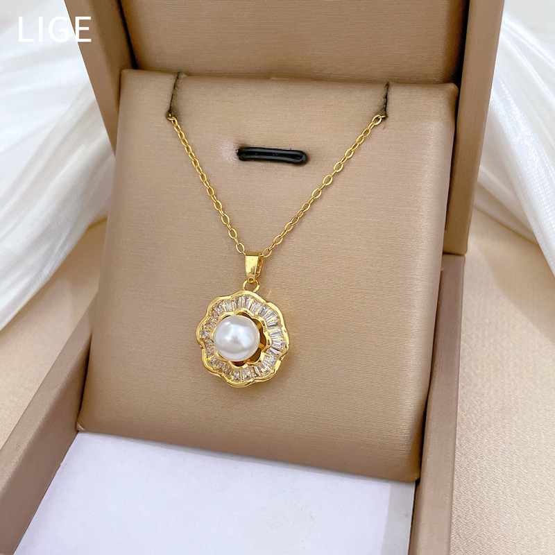 【 Titanium Steel 】 Necklace and earring set, light luxury and heavy industry, full of pearls and diamonds, personalized and elegant banquet earrings and necklaces pic 19