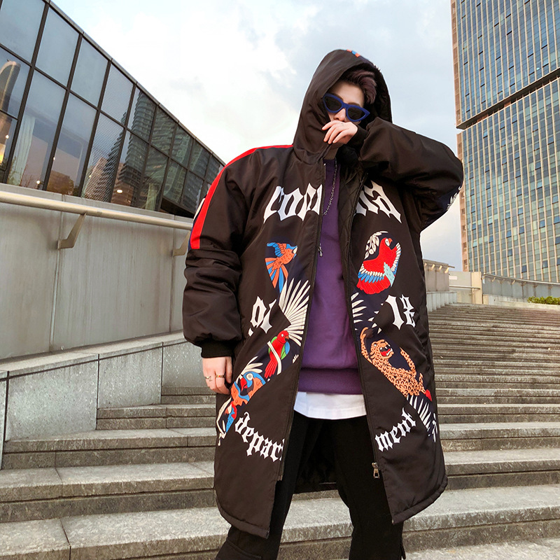 Graffiti Print Hooded Cotton Jacket Image 1