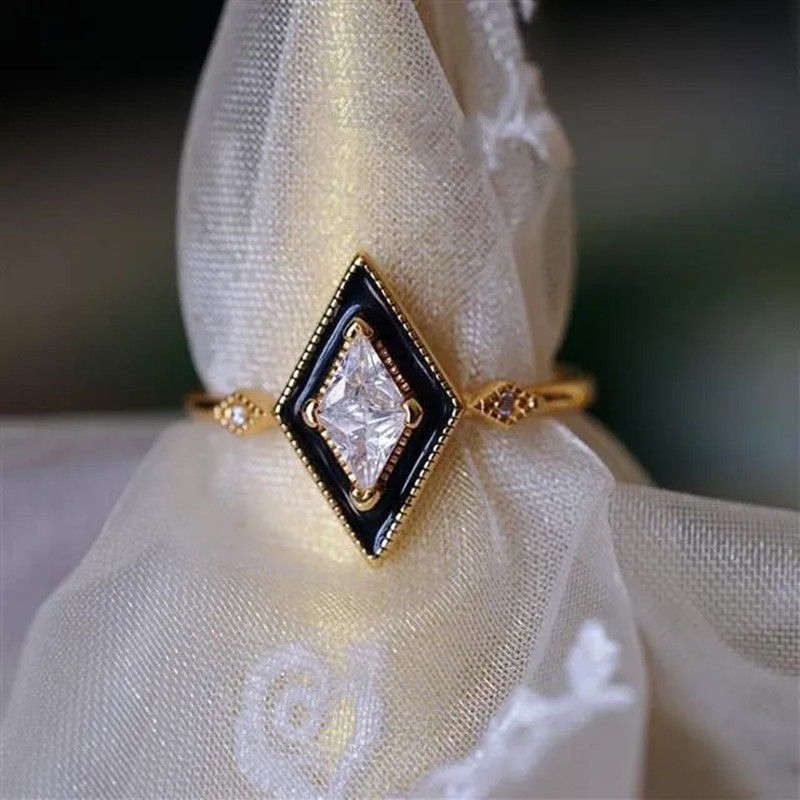 Open Rings Classification Retro Geometric Copper Plating Inlay Zircon Open Rings