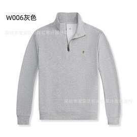 春季RL新款男装小马标刺绣跨境立领半拉链纯色休闲时尚上衣针织衫
