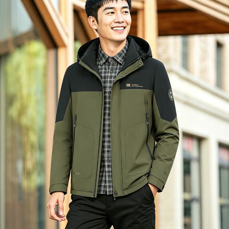 Men's winter hooded thickened cotton jacket, detachable hood, windproof, warm, and casual style, suitable for middle-aged men