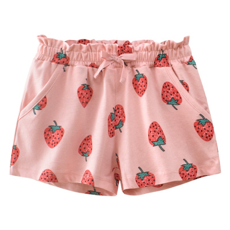 Ropa infantil estilo coreano, verano 2024, nueva colección al por mayor, pantalones cortos de frutas a la moda para niñas, pantalones cortos infantiles de una pieza, dropshipping