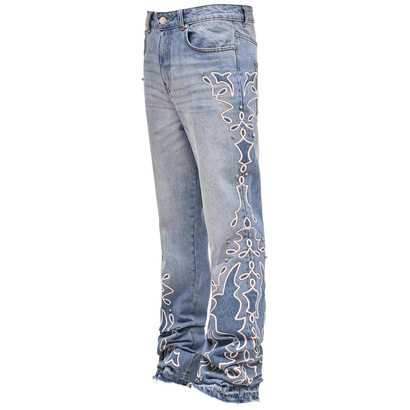 Autumn New Gradient Wide-Leg Unisex Denim Pants Fashion Cross-Border Popular Embroidered Men's Straight Pants