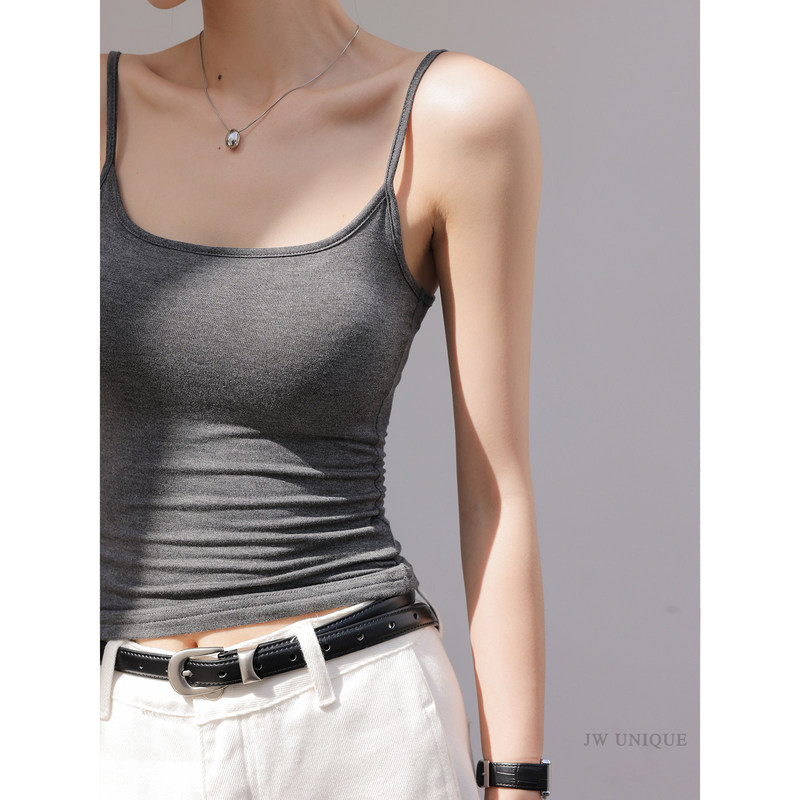 Fuxina Pure Cotton Round Neck Camisole with Chest Pads for Women, Spring and Summer Sleeveless Outerwear, Sexy Backless Top Fuxina Pure Cotton Round Neck Camisole with Chest Pads for Women, Spring and Summer Sleeveless Outerwear, Sexy Backless Top