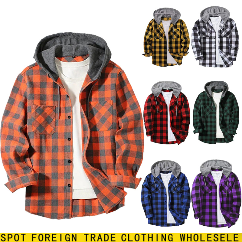 2025 Cross-border New Amazon TEMU Hishin Hot Selling Four Seasons Leisure Velvet Plaid Hooded Sweatshirt Wholesale