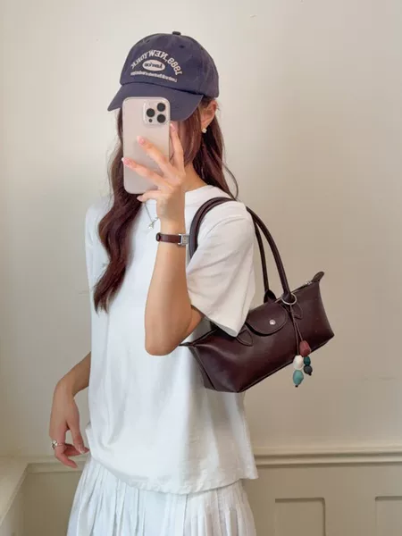 2026 New Long-Handle Baguette Bag, Women's Underarm Bag, Brown Fashionable Simple Pillow-Shaped Commuting Handbag