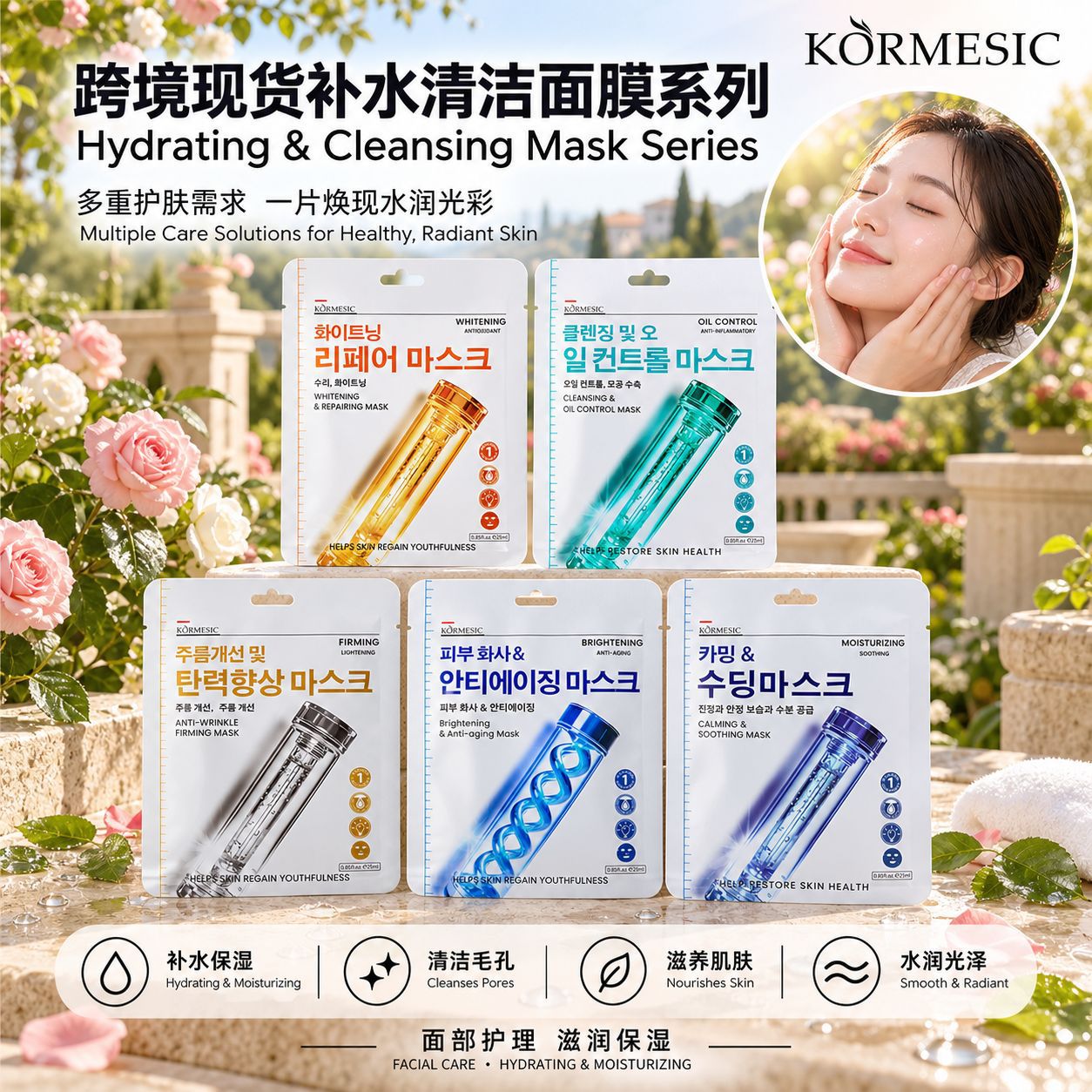 Cross-Border Foreign Trade Kormesic Hydrating and Moisturizing Facial Mask, Fully in English, Non-Sticky on the Skin, Wholesale from Manufacturer