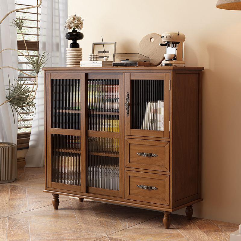 Solid wood storage ultra-thin low cabinet sideboard with glass doors for small spaces, narrow living room, integrated wall-mounted American-style 37cm sliding door Solid wood storage ultra-thin low cabinet sideboard with glass doors for small spaces, narrow living room, integrated wall-mounted American-style 37cm sliding door