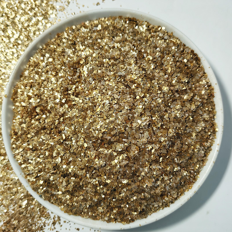 天然金黄岩片批发1-3毫米煅烧金云母10-20目外墙真石漆岩片