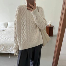 糖果色加厚纯色麻花高领套头毛衣女秋冬款甜美减龄宽松针织外套潮