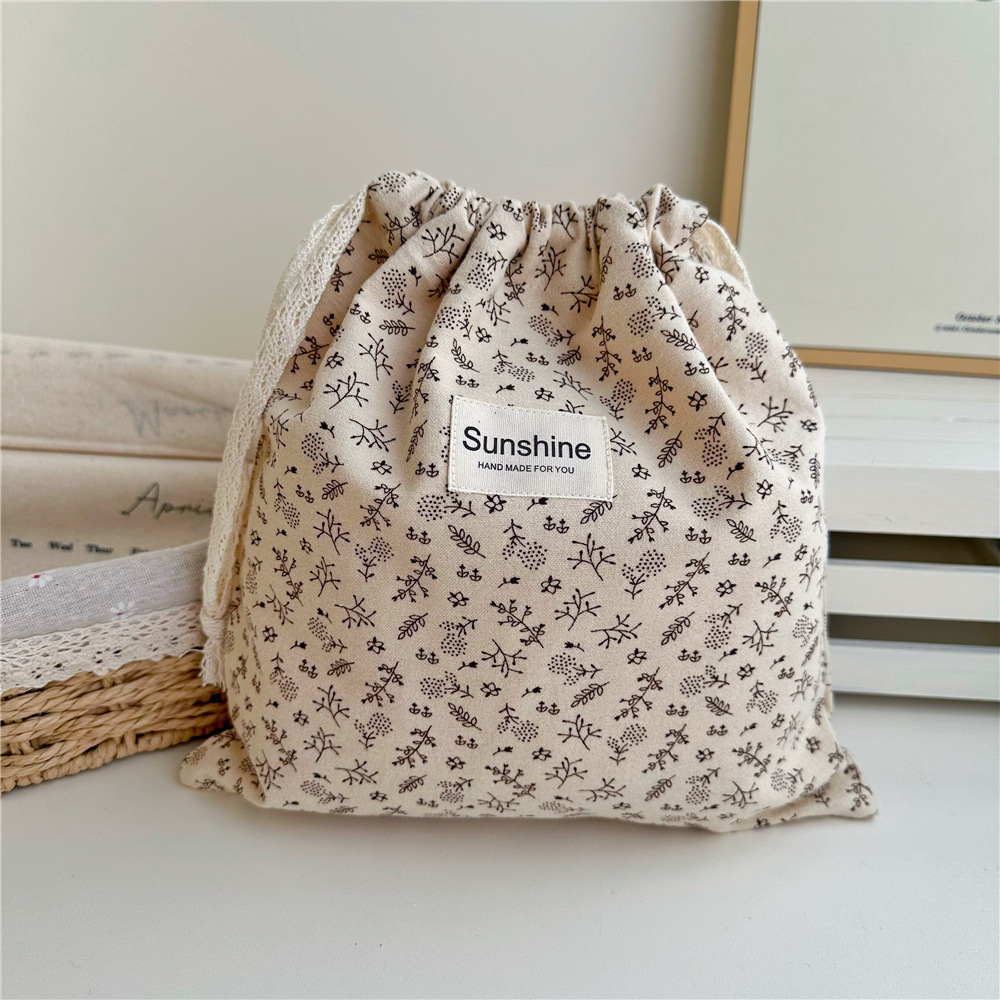 Ins estilo mori algodón cepillado color tierra floral bolsa de cordón clasificación en el hogar bolsa de almacenamiento bolsa de viaje grande