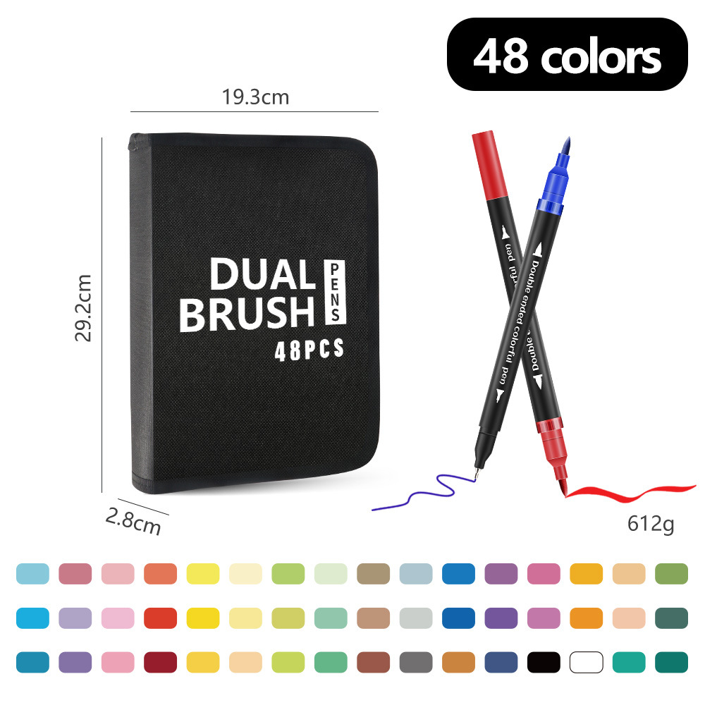 120 color doble cabeza acuarela bolsas de tela negra acuosa marcador conjunto de pincel de dibujo de línea de gancho profesional de arte mayorista
