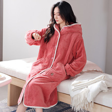 睡袍女士睡衣秋冬季冬款法兰绒加厚加绒保暖珊瑚绒浴袍家居服长款