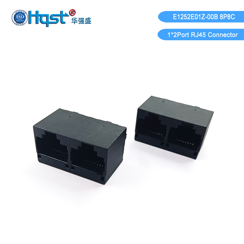 E1252E01Z Vertical 180 Degree 1*2 Non-Screen Full Plastic No-Light Empty Rj45 Network Port Crystal Head Female Socket