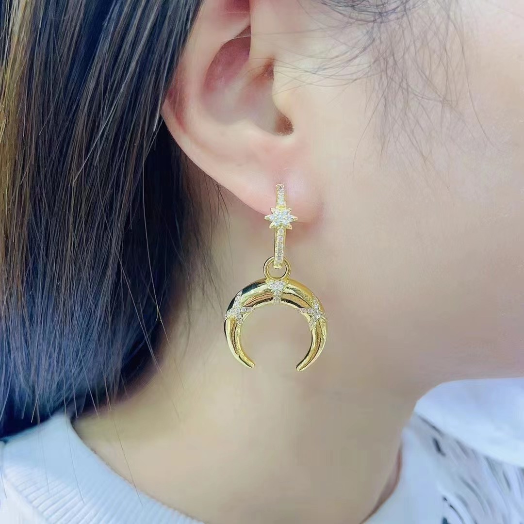 Moon Pattern Women'S Gender 1 Pair Casual Moon Copper Plating Inlay Zircon 18k Gold Plated Drop Earrings