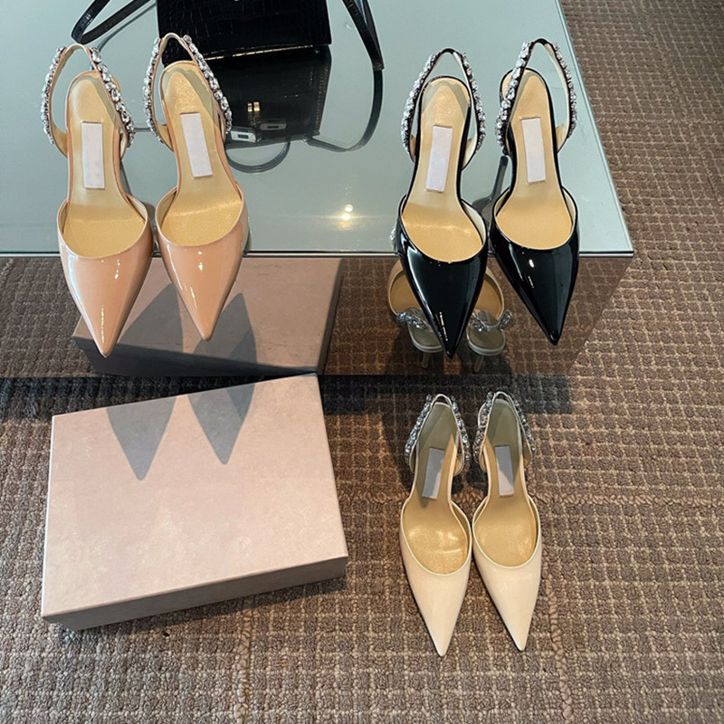 2026 Spring/Summer New Nude Color Pointed Toe Open Back Rhinestone Peep-Toe Sandals French Style Socialite High Heels Women's Thin Heel Pumps