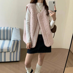 加厚拉链皮毛一体马甲2025秋冬新款宽松颗粒绒无袖叠穿背心外套女