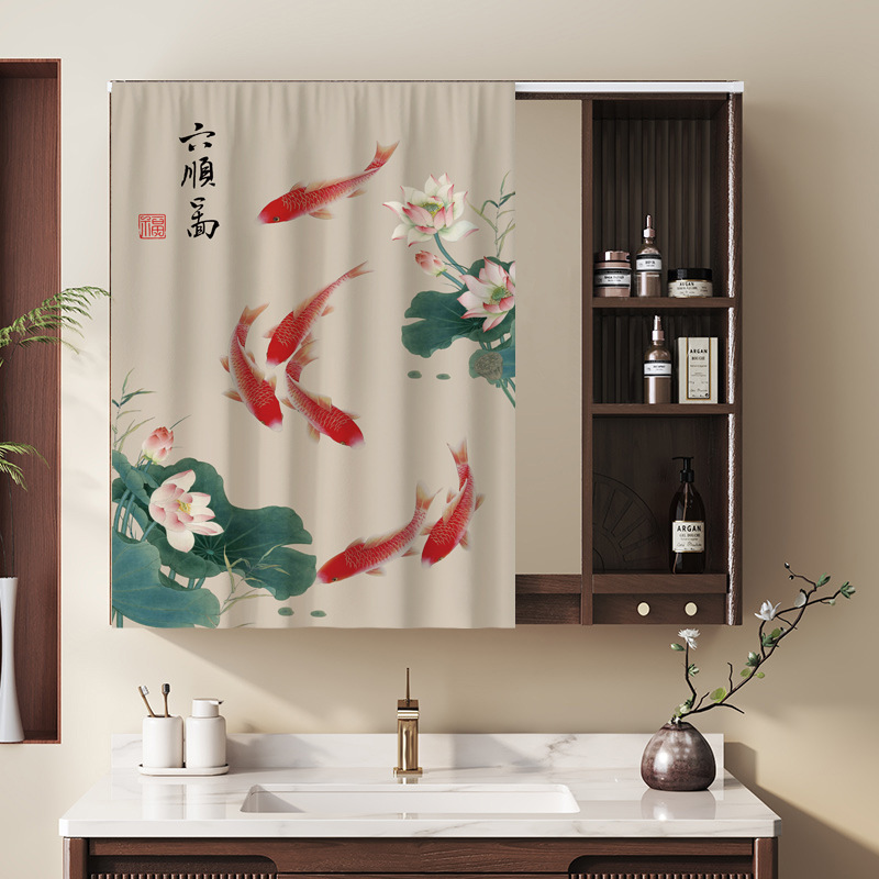 Washstand Mirror Curtain, No-Drill Bathroom Vanity Mirror Cover-Up Curtain, Bathroom Cabinet Mirror Curtain