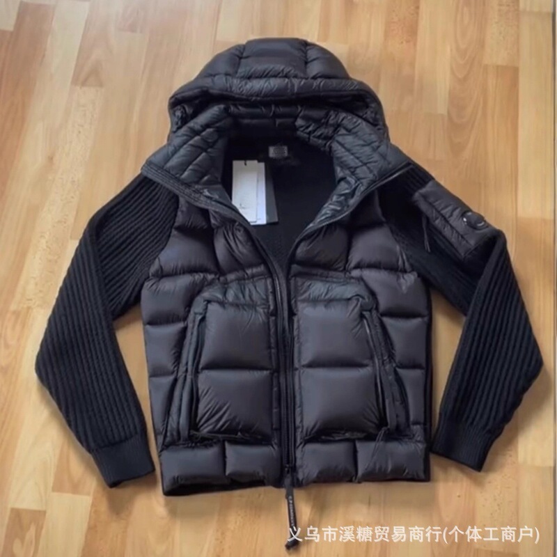 Cross-Border C.P New Style Knitted Patchwork Wool Men's Trendy Brand down Jacket with Hood and Zipper, Thickened White Duck down Coat Cross-Border C.P New Style Knitted Patchwork Wool Men's Trendy Brand down Jacket with Hood and Zipper, Thickened White Duck down Coat